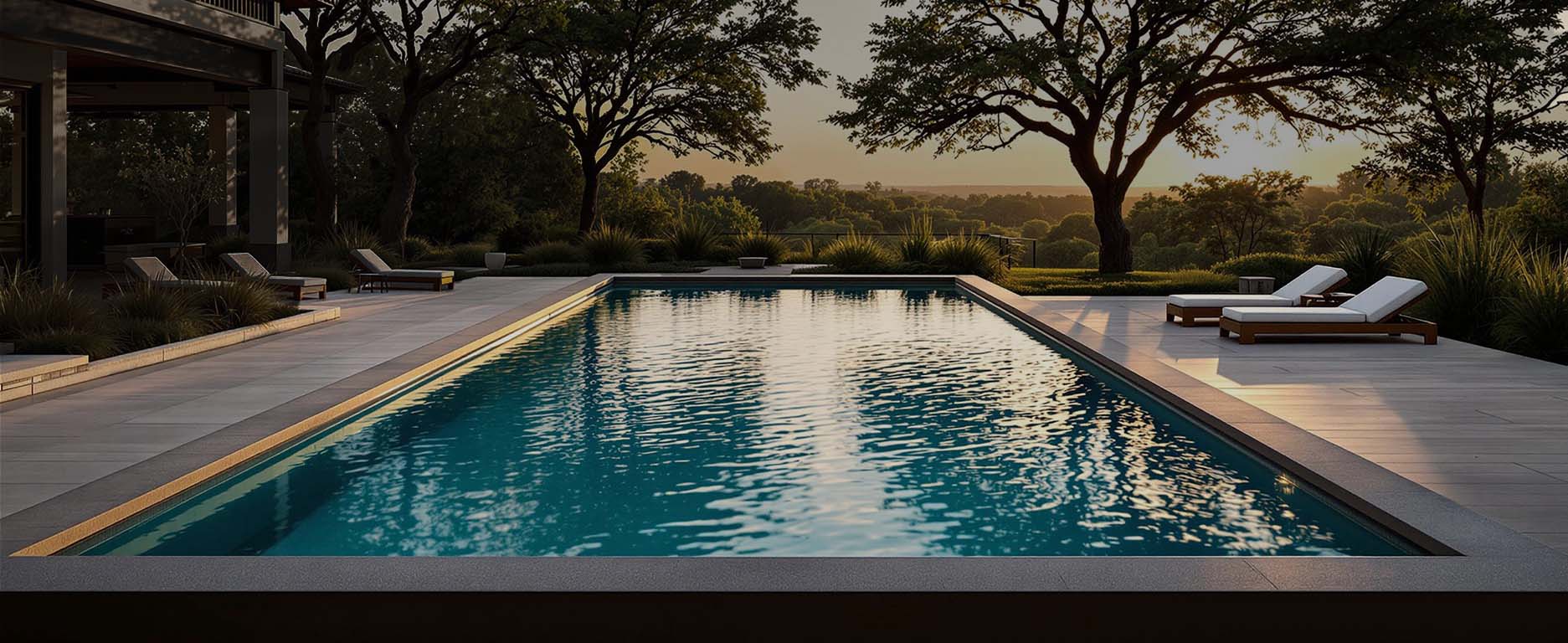 concrete swimming pool with sunset