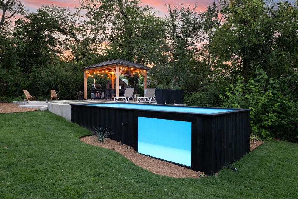 Ecopool Container Swimming Pool sunset in Oklahoma