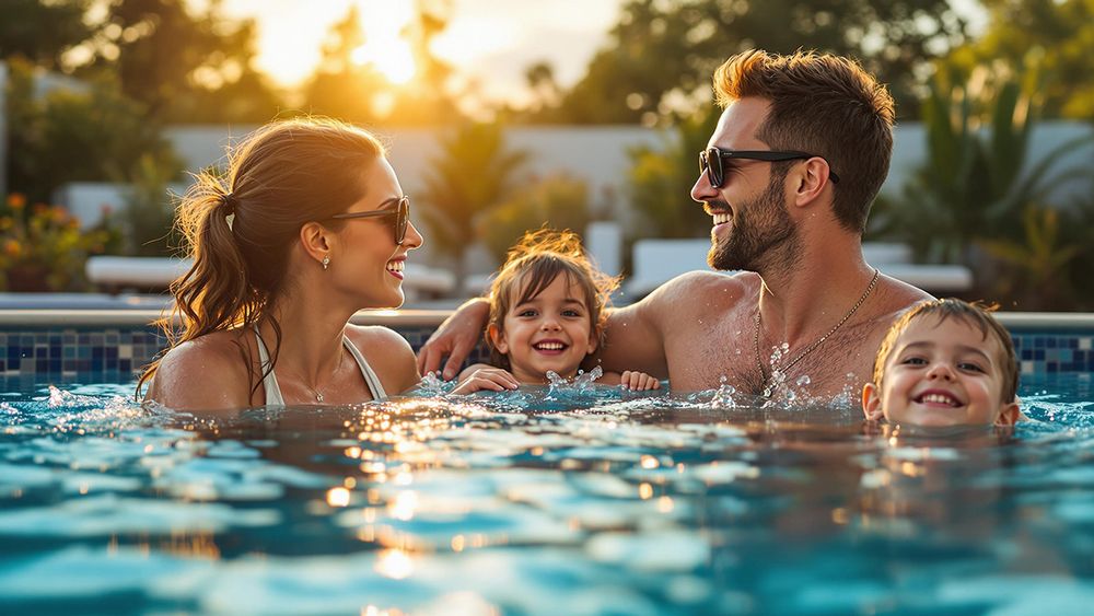 Family smiling in Ecopool swimming pool