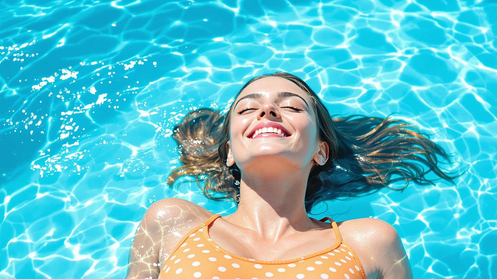 Woman floating in Swimming Pool